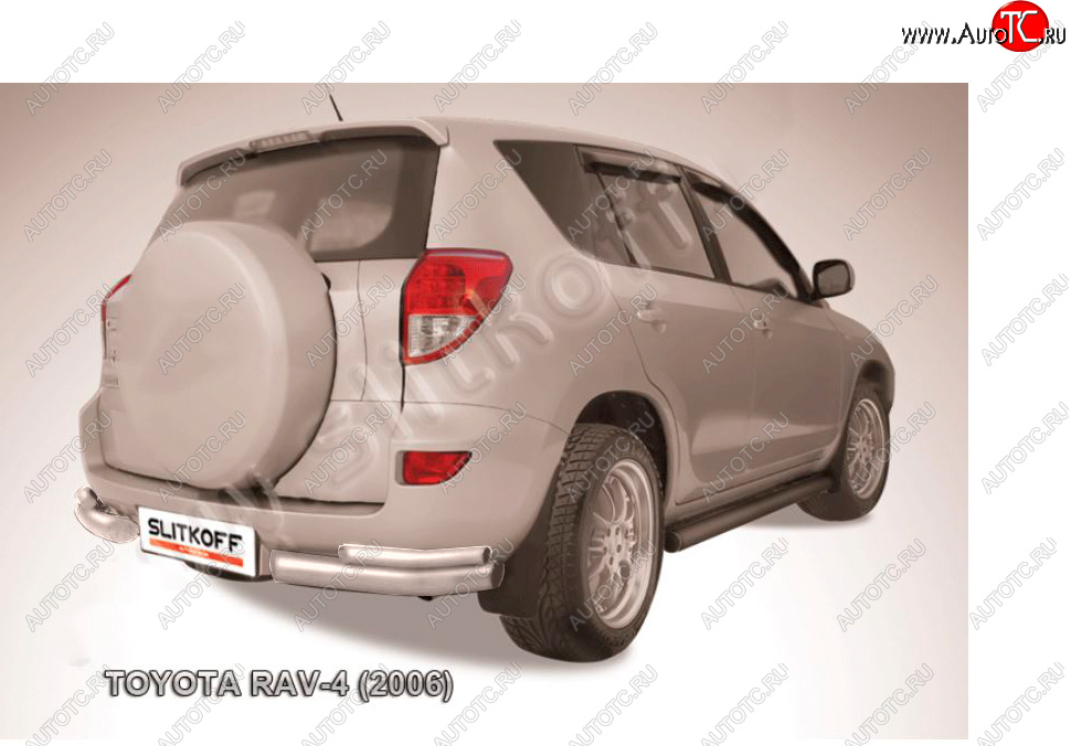 4 949 р. Защита заднего бампера Slitkoff (d57 мм, уголки)  Toyota RAV4  XA305 (2005-2009) 5 дв. дорестайлинг (Сталь с полимерным покрытием в цвет: серебристый)  с доставкой в г. Санкт‑Петербург