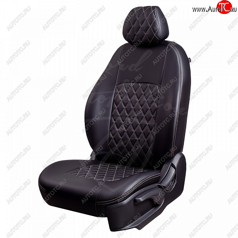 7 399 р. Чехлы для сидений Lord Autofashion Турин Ромб (экокожа)  Toyota RAV4 ( XA305,  XA30) (2005-2013) 5 дв. дорестайлинг, 5 дв. 1-ый рестайлинг, 5 дв. 2-ой рестайлинг (Черный, вставка черная, строчка бежевая)  с доставкой в г. Санкт‑Петербург