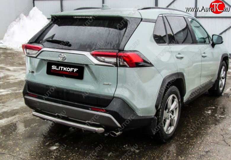 7 899 р. Защита заднего бампера Slitkoff (d57)  Toyota RAV4  XA50 (2018-2024) 5 дв. дорестайлинг (Нержавейка, Без окраски)  с доставкой в г. Санкт‑Петербург