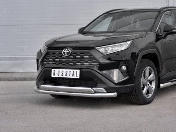 20 349 р. Защита переднего бампера (2 трубы Ø63 и 75х42 мм, нержавейка) Russtal Toyota RAV4 XA50 5 дв. дорестайлинг (2018-2024)  с доставкой в г. Санкт‑Петербург. Увеличить фотографию 1