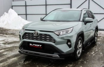 6 499 р. Защита переднего бампера Slitkoff (Ø57 мм) Toyota RAV4 XA50 5 дв. дорестайлинг (2018-2024) (Сталь с полимерным покрытием в цвет: черный)  с доставкой в г. Санкт‑Петербург. Увеличить фотографию 1