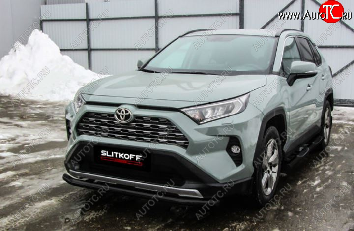 6 499 р. Защита переднего бампера Slitkoff (Ø57 мм) Toyota RAV4 XA50 5 дв. дорестайлинг (2018-2024) (Сталь с полимерным покрытием в цвет: черный)  с доставкой в г. Санкт‑Петербург