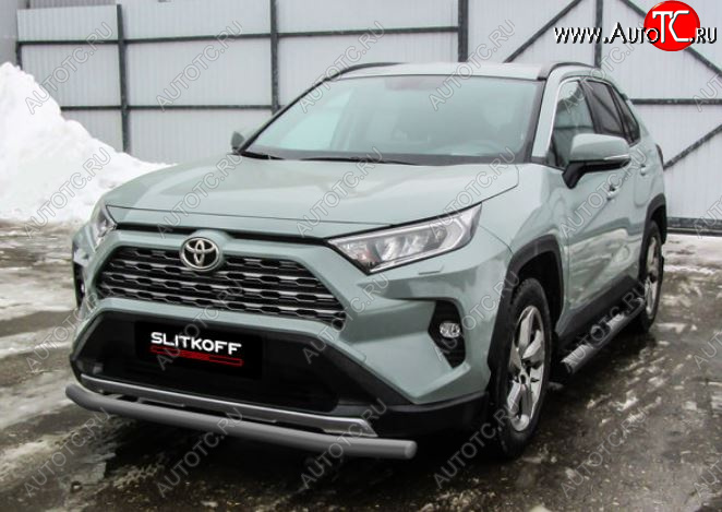 6 499 р. Защита переднего бампера Slitkoff (Ø57 мм)  Toyota RAV4  XA50 (2018-2024) (Сталь с полимерным покрытием в цвет: серебристый)  с доставкой в г. Санкт‑Петербург