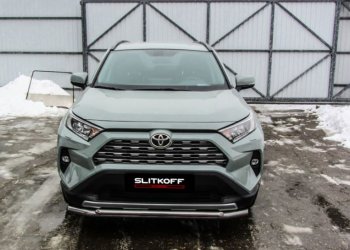 13 699 р. Защита переднего бампера Slitkoff (Ø57 и 42 мм)  Toyota RAV4  XA50 (2018-2025) 5 дв. дорестайлинг (Нержавейка)  с доставкой в г. Санкт‑Петербург. Увеличить фотографию 2