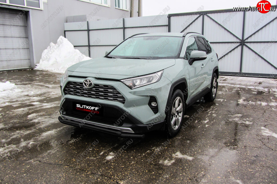 8 299 р. Защита переднего бампера Slitkoff (Ø57 и 42 мм)  Toyota RAV4  XA50 (2018-2024) (Сталь с полимерным покрытием в цвет: черный)  с доставкой в г. Санкт‑Петербург