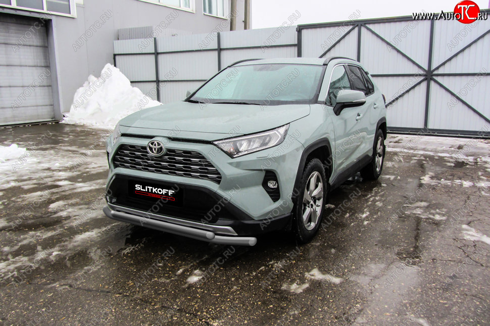 8 299 р. Защита переднего бампера Slitkoff (Ø57 и 42 мм)  Toyota RAV4  XA50 (2018-2024) (Сталь с полимерным покрытием в цвет: серебристый)  с доставкой в г. Санкт‑Петербург