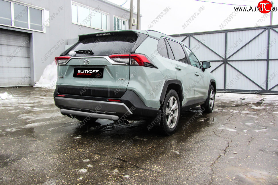 5 499 р. Защита заднего бампера Slitkoff (Ø57 мм)  Toyota RAV4  XA50 (2018-2024) 5 дв. дорестайлинг (Сталь с полимерным покрытием в цвет: серебристый)  с доставкой в г. Санкт‑Петербург