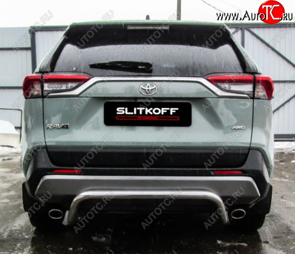 9 299 р. Защита заднего бампера D57 cкоба Slitkoff  Toyota RAV4  XA50 (2018-2024) 5 дв. дорестайлинг (Нержавейка полированная)  с доставкой в г. Санкт‑Петербург