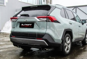 5 499 р. Защита заднего бампера Slitkoff (Ø57 мм)  Toyota RAV4  XA50 (2018-2024) 5 дв. дорестайлинг (Сталь с полимерным покрытием в цвет: черный)  с доставкой в г. Санкт‑Петербург. Увеличить фотографию 1