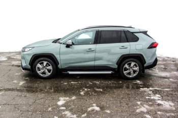 14 999 р. Пороги алюминиевые Slitkoff  Toyota RAV4  XA50 (2018-2024) 5 дв. дорестайлинг (Optima Silver)  с доставкой в г. Санкт‑Петербург. Увеличить фотографию 2