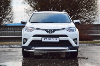 Защита переднего бампера двойная из труб d63/63 мм Petroil Tuning Toyota RAV4 XA40 5 дв. дорестайлинг (2012-2015)  (Нержавеющая полированная сталь)