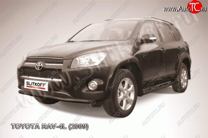 6 399 р. Защита переднего бампер Slitkoff Toyota RAV4 XA30 5 дв. удлиненный 1-ый рестайлинг (2009-2010) (Цвет: серебристый)  с доставкой в г. Санкт‑Петербург