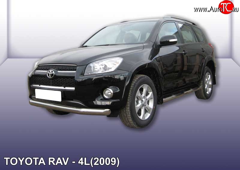 10 549 р. Одинарная защита переднего бампера диаметром 76 мм Slitkoff  Toyota RAV4  XA30 (2009-2010) 5 дв. удлиненный 1-ый рестайлинг (Цвет: нержавеющая полированная сталь)  с доставкой в г. Санкт‑Петербург