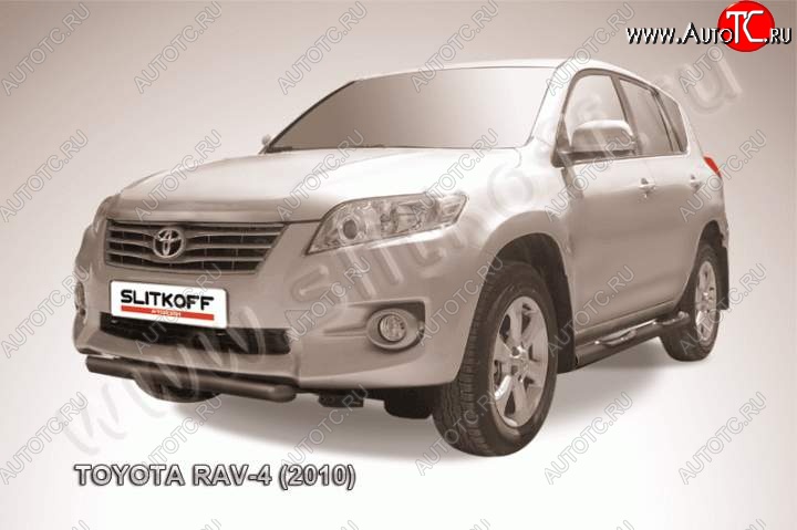 5 849 р. Защита переднего бампер Slitkoff Toyota RAV4 XA30 5 дв. 2-ой рестайлинг (2010-2013) (Цвет: серебристый)  с доставкой в г. Санкт‑Петербург