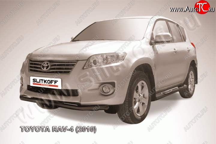 6 399 р. Защита переднего бампер Slitkoff  Toyota RAV4  XA30 (2010-2013) 5 дв. 2-ой рестайлинг, 5 дв. удлиненный 2-ой рестайлинг (Цвет: серебристый)  с доставкой в г. Санкт‑Петербург