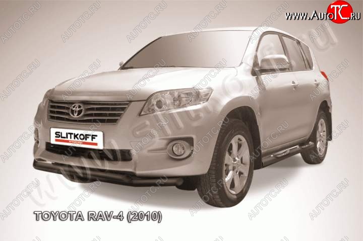 7 999 р. Защита переднего бампер Slitkoff  Toyota RAV4  XA30 (2010-2013) 5 дв. 2-ой рестайлинг, 5 дв. удлиненный 2-ой рестайлинг (Цвет: серебристый)  с доставкой в г. Санкт‑Петербург