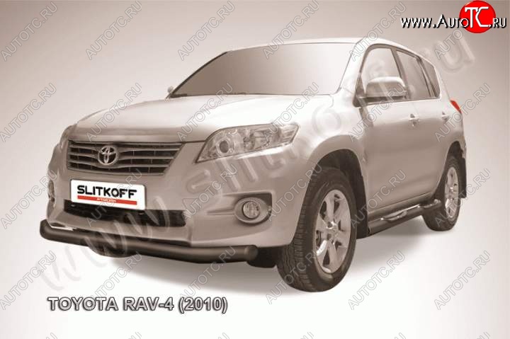 7 349 р. Защита переднего бампер Slitkoff  Toyota RAV4  XA30 (2010-2013) 5 дв. 2-ой рестайлинг, 5 дв. удлиненный 2-ой рестайлинг (Цвет: серебристый)  с доставкой в г. Санкт‑Петербург