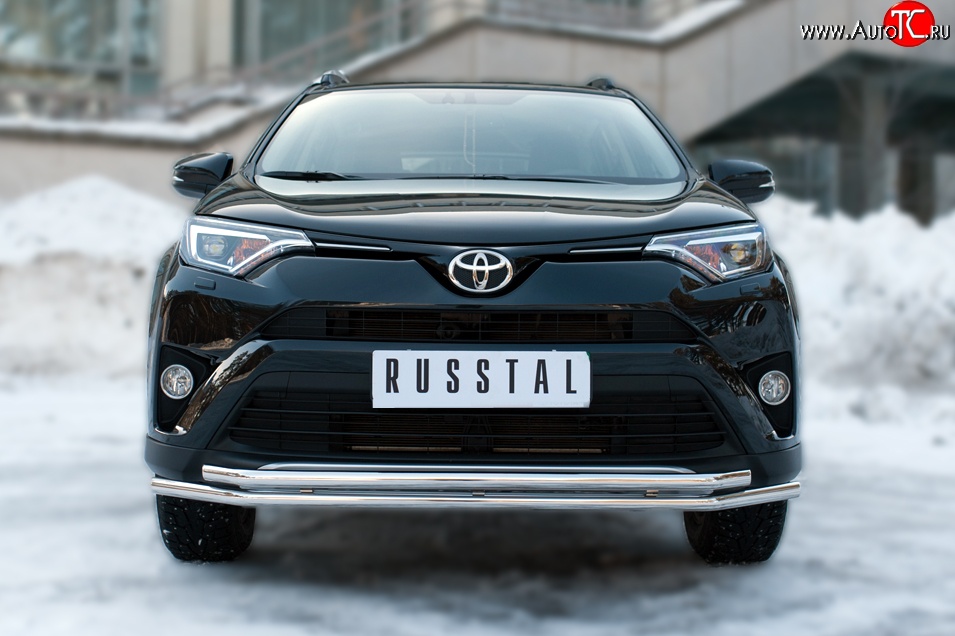 13 549 р. Защита переднего бампера (2 трубыØ42 мм, нержавейка) Russtal Toyota RAV4 XA40 5 дв. рестайлинг (2015-2019)  с доставкой в г. Санкт‑Петербург