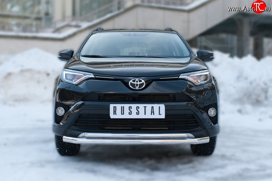 13 499 р. Защита переднего бампера (2 трубыØ63 и 42 мм, нержавейка) Russtal Toyota RAV4 XA40 5 дв. дорестайлинг (2012-2015)  с доставкой в г. Санкт‑Петербург