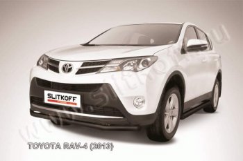 6 499 р. Защита переднего бампер Slitkoff  Toyota RAV4  XA40 (2012-2015) 5 дв. дорестайлинг (Цвет: серебристый)  с доставкой в г. Санкт‑Петербург. Увеличить фотографию 1