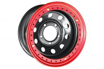 10 599 р. Штампованый диск OFF-ROAD Wheels (стальной усиленный с бедлоком, круг - черный с красным). 8.0 x 16    с доставкой в г. Санкт‑Петербург. Увеличить фотографию 1