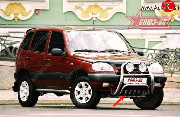 10 124 р. Защита переднего бампера Souz-96 (d60) Chevrolet Niva 2123 дорестайлинг (2002-2008)  с доставкой в г. Санкт‑Петербург