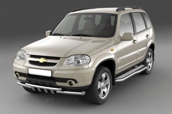 Порожки для ног из трубы Ø51 с алюминиевой фигурной площадкой Petroil Tuning Chevrolet Niva 2123 рестайлинг (2009-2020)