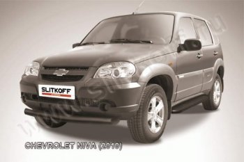 7 649 р. Защита переднего бампера Slitkoff (d76, черная)  Chevrolet Niva  2123 (2009-2020), Лада 2123 (Нива Шевроле) (2009-2021) (Цвет: серебристый)  с доставкой в г. Санкт‑Петербург. Увеличить фотографию 1