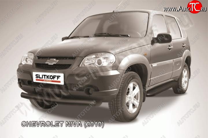 7 649 р. Защита переднего бампера Slitkoff (d76, черная)  Chevrolet Niva  2123 (2009-2020), Лада 2123 (Нива Шевроле) (2009-2021) (Цвет: серебристый)  с доставкой в г. Санкт‑Петербург