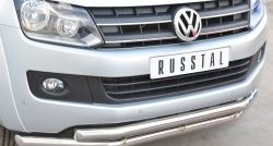 21 349 р. Защита переднего бампера (2 трубыØ63 мм, нержавейка) SLITKOFF  Volkswagen Amarok (2009-2016) дорестайлинг  с доставкой в г. Санкт‑Петербург. Увеличить фотографию 2