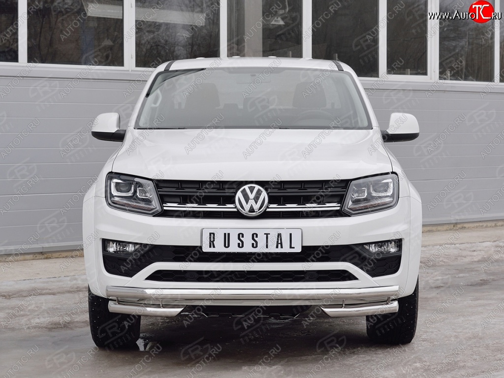 18 799 р. Защита переднего бампера (Ø63 мм с углами, нержавейка) Russtal Volkswagen Amarok рестайлинг (2016-2022)  с доставкой в г. Санкт‑Петербург