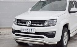 22 949 р. Защита переднего бампера (2 трубы Ø63 и 75х42 мм, нержавейка) Russtal Volkswagen Amarok рестайлинг (2016-2022)  с доставкой в г. Санкт‑Петербург. Увеличить фотографию 3