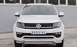 Защита переднего бампера (2 трубы Ø63 и 75х42 мм, нержавейка) Russtal Volkswagen Amarok рестайлинг (2016-2022)