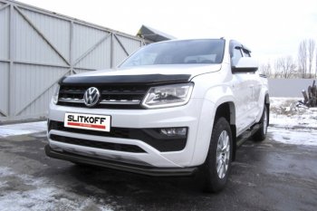 10 399 р. Защита переднего бампер Slitkoff  Volkswagen Amarok (2016-2022) рестайлинг (Цвет: серебристый)  с доставкой в г. Санкт‑Петербург. Увеличить фотографию 1