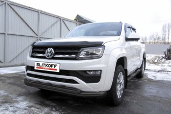 12 999 р. Защита переднего бампер Slitkoff  Volkswagen Amarok (2016-2022) рестайлинг (Цвет: серебристый)  с доставкой в г. Санкт‑Петербург. Увеличить фотографию 1