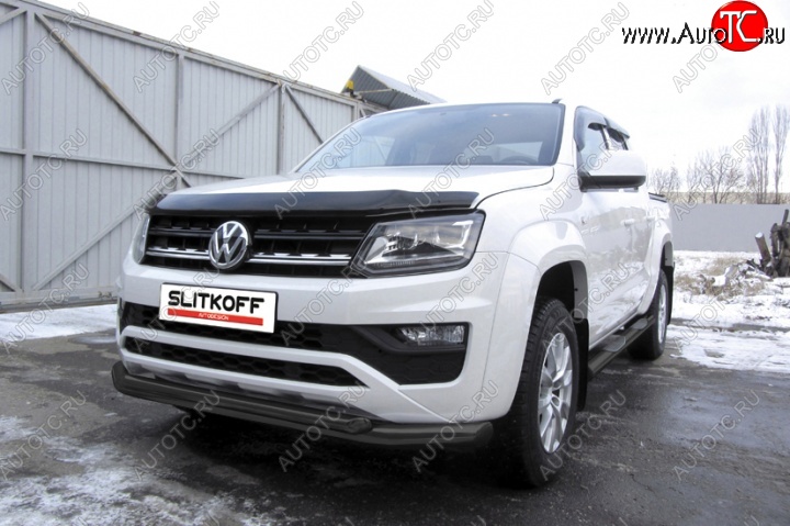 12 999 р. Защита переднего бампер Slitkoff  Volkswagen Amarok (2016-2022) рестайлинг (Цвет: серебристый)  с доставкой в г. Санкт‑Петербург