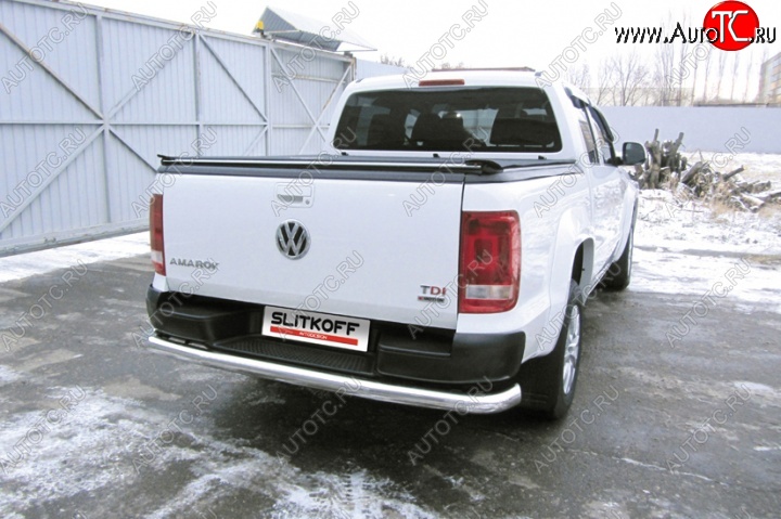 17 599 р. Защита заднего бампера из трубы диаметром 76 мм Slitkoff  Volkswagen Amarok (2016-2022) рестайлинг (Цвет: нержавеющая полированная сталь)  с доставкой в г. Санкт‑Петербург