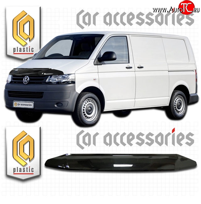 2 799 р. Дефлектор капота CA Plastic  Volkswagen Caravelle  T5 (2009-2015) (Classic черный, Без надписи)  с доставкой в г. Санкт‑Петербург