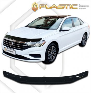 2 799 р. Дефлектор капота на CA-Plastic  Volkswagen Jetta  A7 (2018-2022) (Classic черный, Без надписи)  с доставкой в г. Санкт‑Петербург. Увеличить фотографию 1