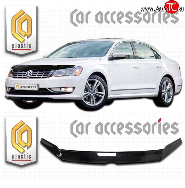 2 159 р. Дефлектор капота CA Plastic  Volkswagen Passat  B7 (2010-2015) седан, универсал (Classic черный, Без надписи)  с доставкой в г. Санкт‑Петербург