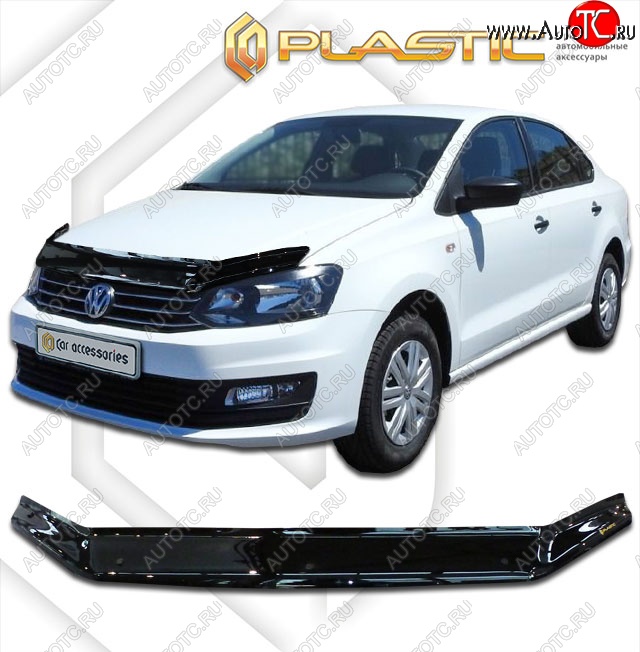 1 749 р. Дефлектор капота CA-Plastic  Volkswagen Polo  5 (2015-2020) седан рестайлинг (Classic черный, Без надписи)  с доставкой в г. Санкт‑Петербург