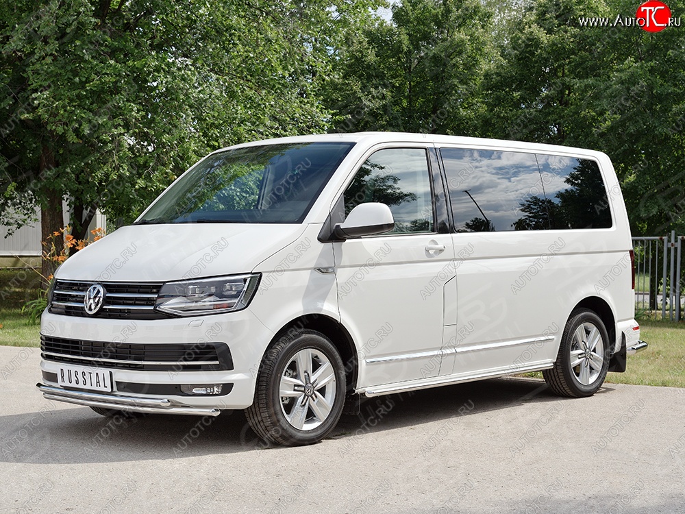 15 649 р. Защита переднего бампера (2 трубыØ42 мм, нержавейка) Russtal Volkswagen Caravelle T6 дорестайлинг (2015-2019)  с доставкой в г. Санкт‑Петербург