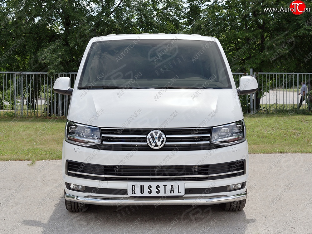 11 999 р. Защита переднего бампера (Ø63 мм, нержавейка) Russtal Volkswagen Caravelle T6 дорестайлинг (2015-2019)  с доставкой в г. Санкт‑Петербург