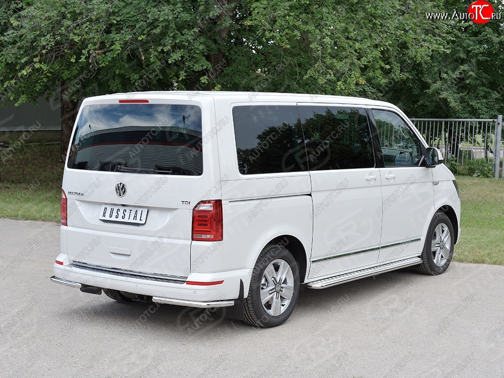 11 449 р. Защита заднего бампера (Ø42 мм, нержавейка, уголки) Russtal  Volkswagen Caravelle  T6 - Transporter  T6  с доставкой в г. Санкт‑Петербург