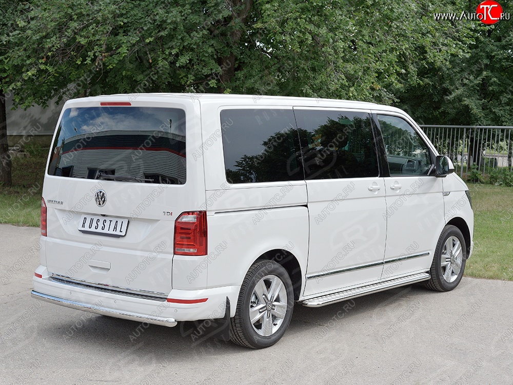 11 999 р. Защита заднего бампера (Ø63 мм, нержавейка, длинная база) Russtal Volkswagen Transporter T6 дорестайлинг (2015-2019)  с доставкой в г. Санкт‑Петербург