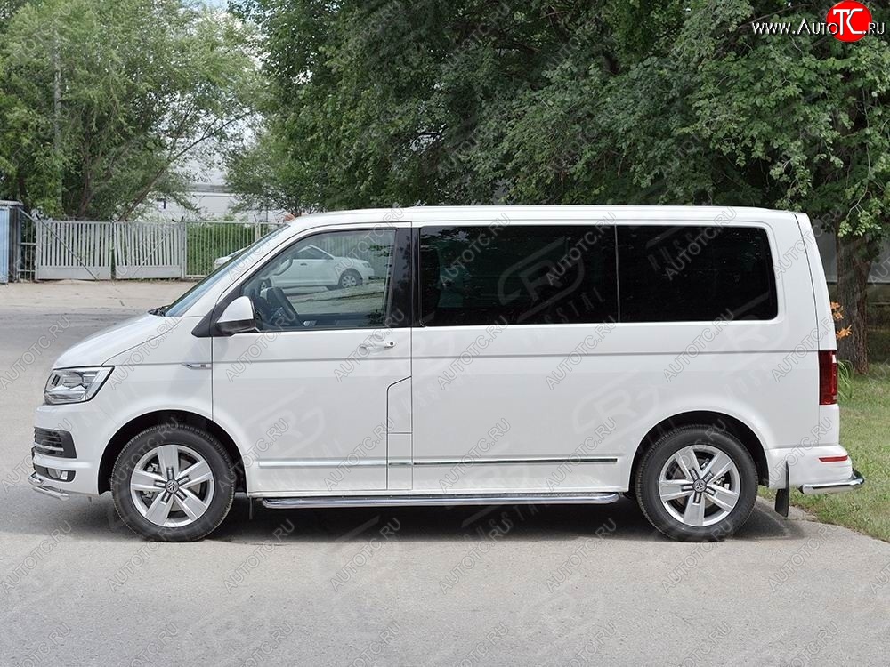 25 549 р. Правая защита порогов SLITKOFF из круглой трубы d63 мм v3 Volkswagen Transporter T6 дорестайлинг (2015-2019)  с доставкой в г. Санкт‑Петербург