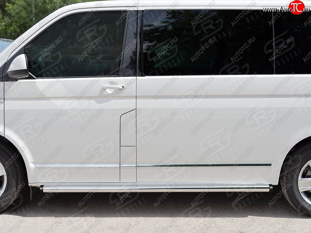 13 999 р. Правая защита порогов SLITKOFF из круглой трубы d63 мм v2 Volkswagen Transporter T6 дорестайлинг (2015-2019)  с доставкой в г. Санкт‑Петербург