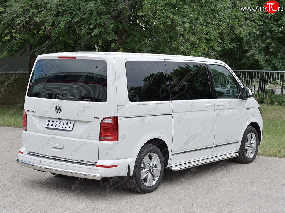 16 699 р. Защита заднего бампера (Ø75x42 мм, нержавейка, короткая база) Russtal Volkswagen Transporter T6 дорестайлинг (2015-2019)  с доставкой в г. Санкт‑Петербург