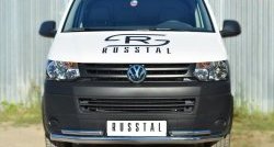 Защита переднего бампера (2 трубы Ø63 и 42 мм (с углами), нержавейка) Russtal Volkswagen Caravelle T5 рестайлинг (2009-2015)