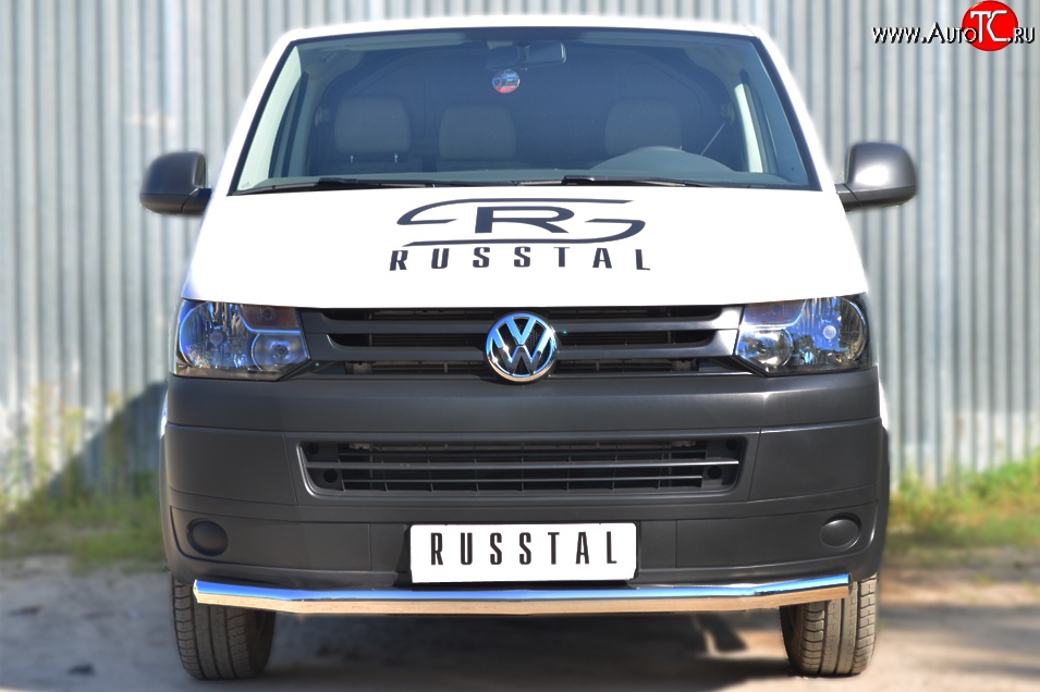 11 999 р. Одинарная защита переднего бампера диаметром 63 мм Russtal Volkswagen Transporter T5 рестайлинг (2009-2015)  с доставкой в г. Санкт‑Петербург